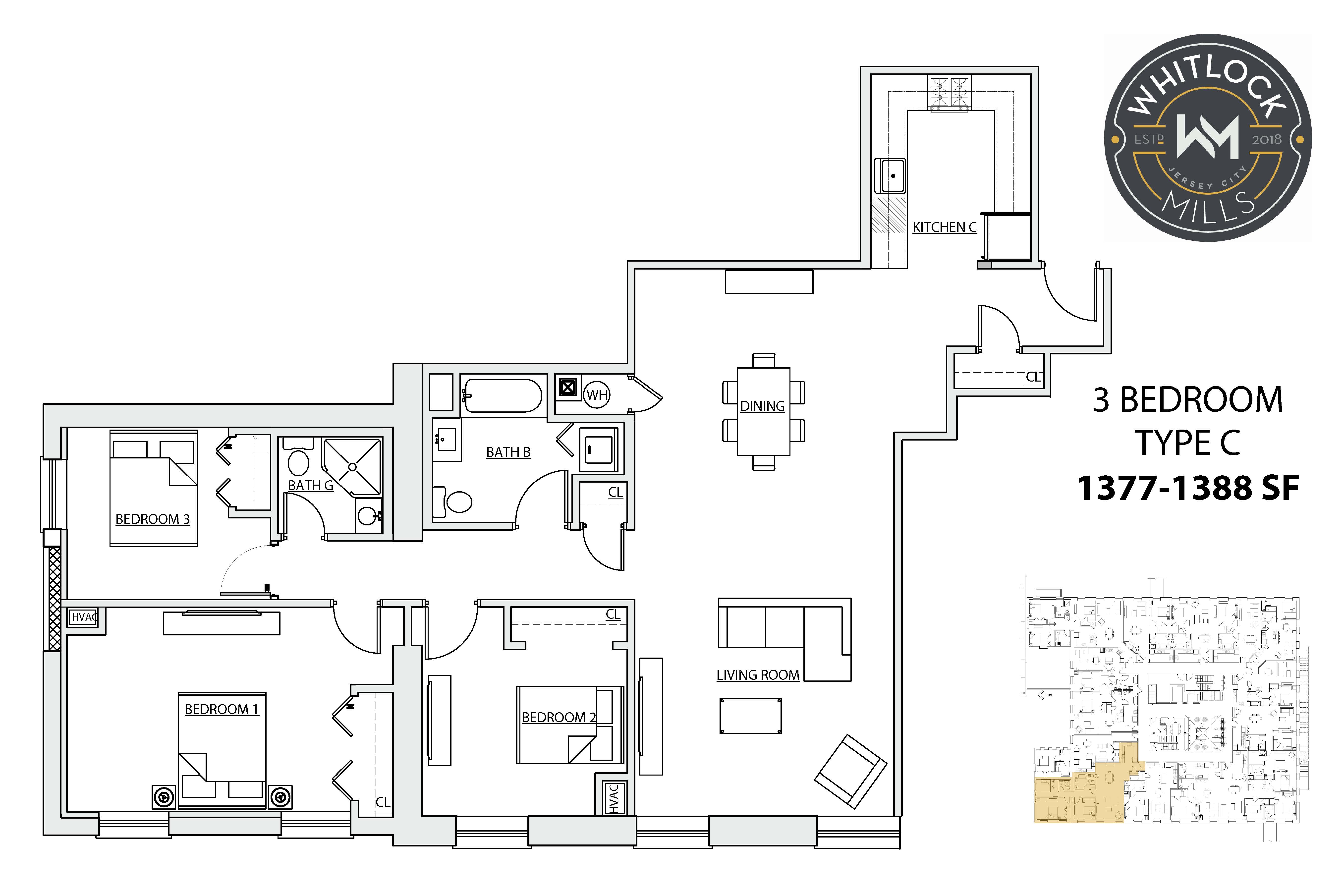 Three Bedroom Two Bath Unit Type C Whitlock Mills